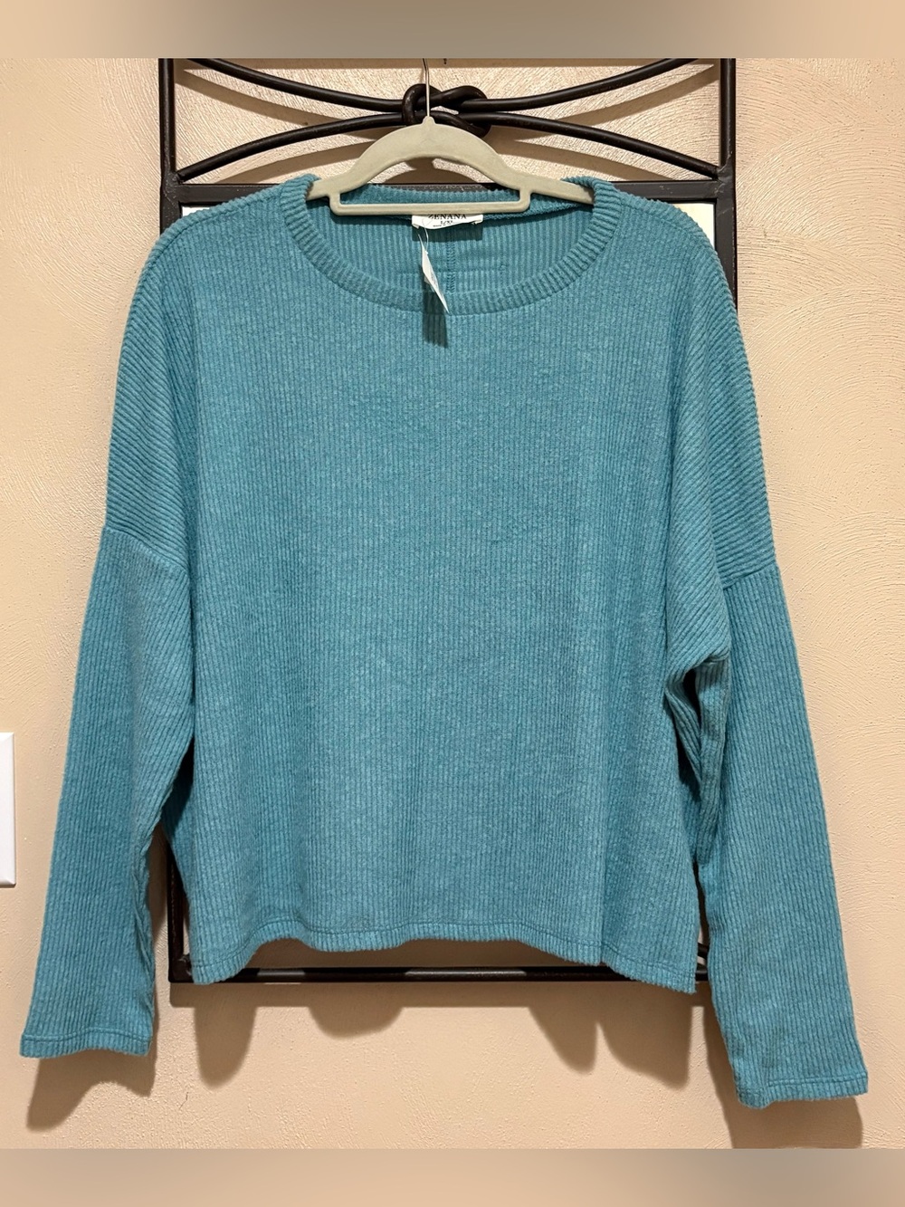 NWT Zenana Teal Ribbed Long-Sleeve Pullover Size L/XL